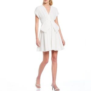Sachin & Babi Bolton Deep V Bow Detail Short Sleeve Mini Dress Ivory 2